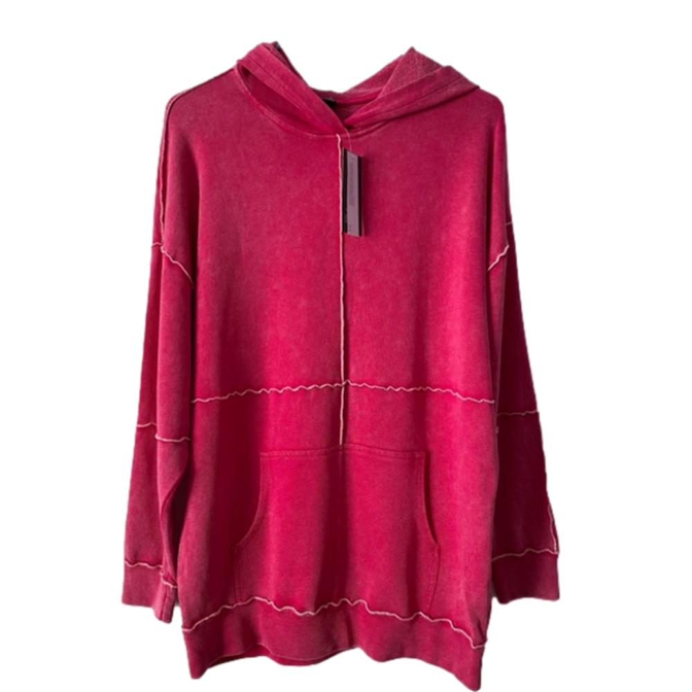 Wild Fable NWT Pink Washed Raw Seam Hoodie Sweatshirt Women's S Relaxed Boho